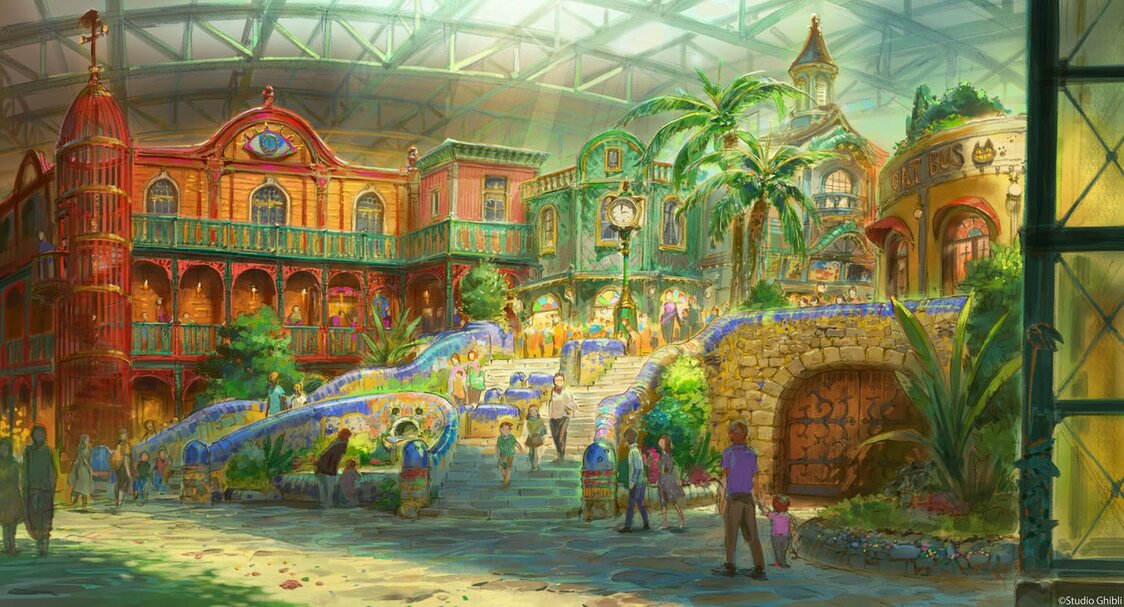 La zona del almacén del Parque Ghibli (dibujo) ©Studio Ghibli