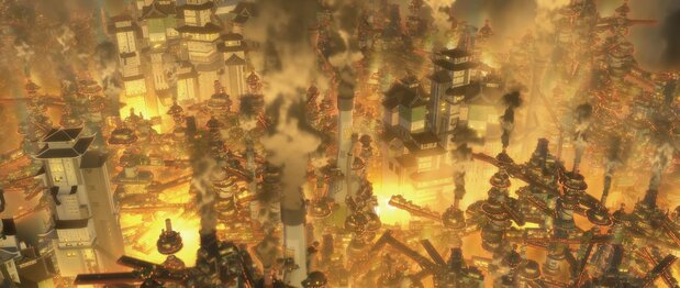 The titular Chimney Town. (© Nishino Akihiro/Entotsu-machi no Puperu Production Committee)