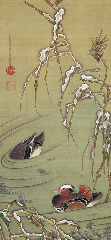 伊藤若冲「雪芦鴛鴦図」