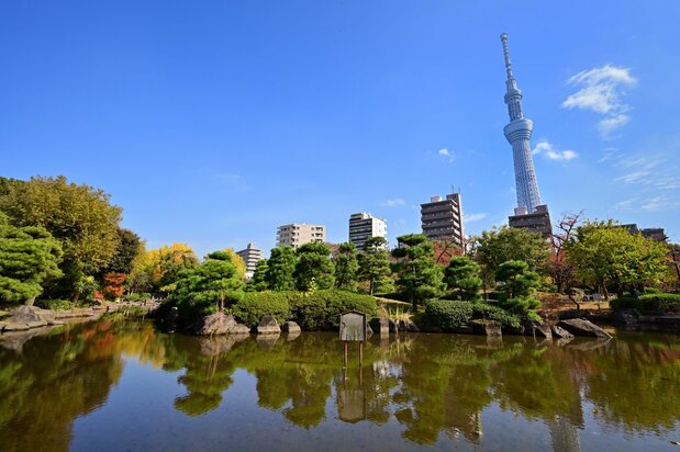 隅田公園(墨田区側)の南部、かつて水戸徳川家の屋敷だった一角にある日本庭園