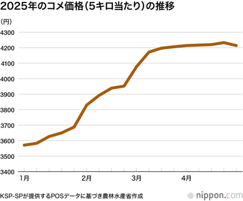 2025年のコメ価格(5キロ当たり)の推移