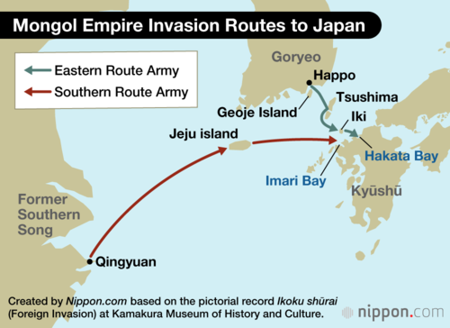 Mongol Empire Invasion Routes to Japan