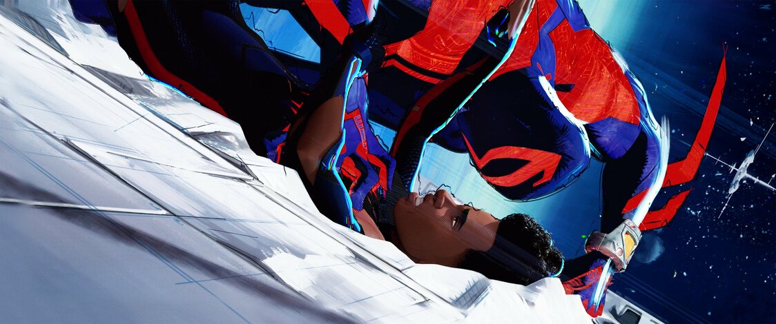 前作の最後に姿を見せ、本作より本格的に登場するスパイダーマン2099／ミゲル・オハラ。チームを率いる厳格なリーダーだ　 ©2023 CTMG. © & ™ 2023 MARVEL. All Rights Reserved.
