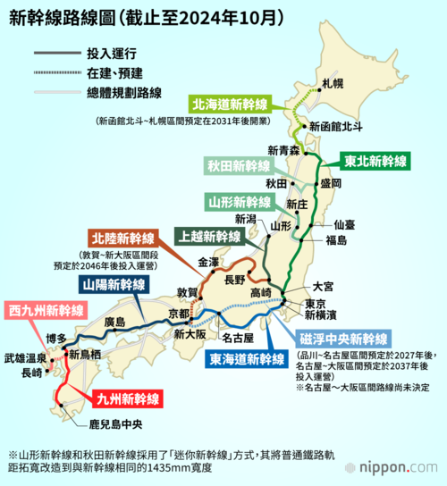 新幹線路線圖(截止至2024年10月)
