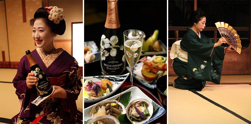 À Masuume, une maison de thé historique du quartier Gion Kôbu, les invités ont savouré des spécialités culinaires de Kyoto tout en assistant à des représentations tirées du répertoire des arts traditionnels.