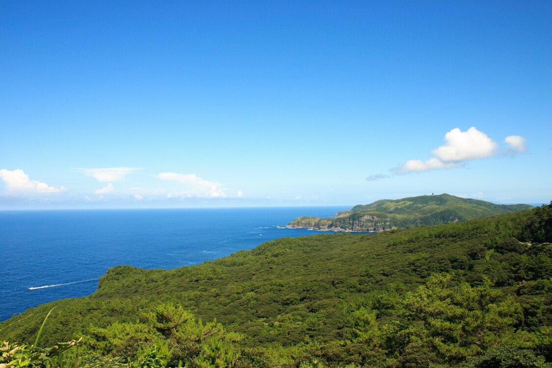 從古嶽西側山麓，眺望常綠闊葉林深處、位於島嶼西部的番屋峰（PIXTA）