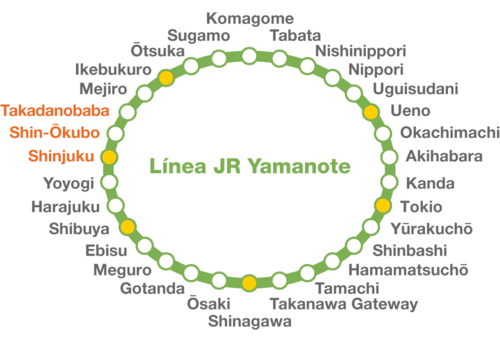 Las estaciones del bucle de la línea Yamanote. (© Pixta)