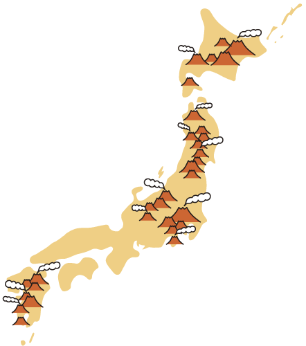 図3.　日本の火山分布。日本にはたくさんの火山がある。＊国土地理院の資料を基に編集部で作成。