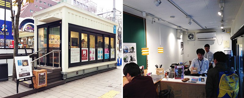 札幌市大通地区・すわろうテラス（左）と、テラス内のカフェの様子（右）（写真提供＝札幌大通まちづくり株式会社）