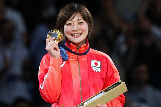 今大会の日本人メダル1号となった柔道女子48キロ級の角田夏実。女子48キロ級では2004年アテネ大会での谷亮子以来、20年ぶりの金メダル（ロイター）