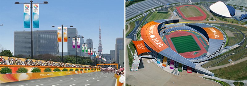 自行车公路赛的起点皇居外苑（左）。除东京都之外，地震灾区的宫城、札幌、横滨等地也将承办赛事（右）