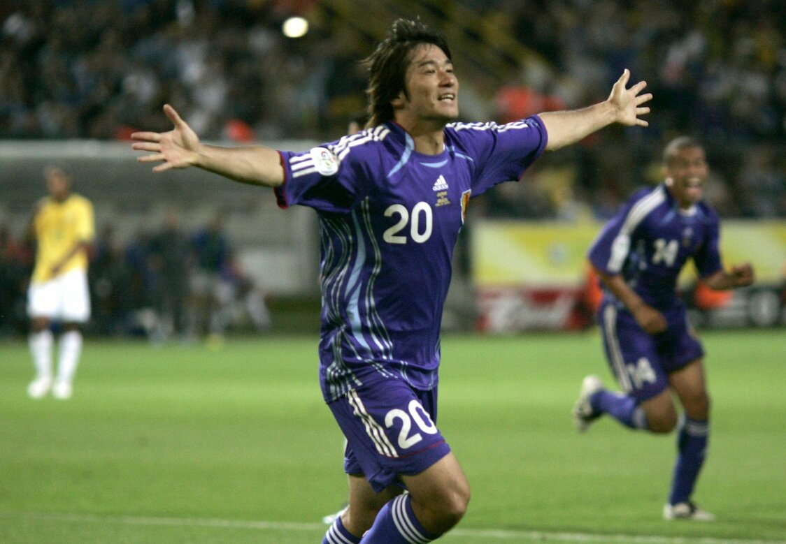 W杯ドイツ大会予選リーグ、対ブラジル戦で先制ゴールを決めた玉田圭司（2006年6月22日 、ドイツ ドルトムント）Reuters