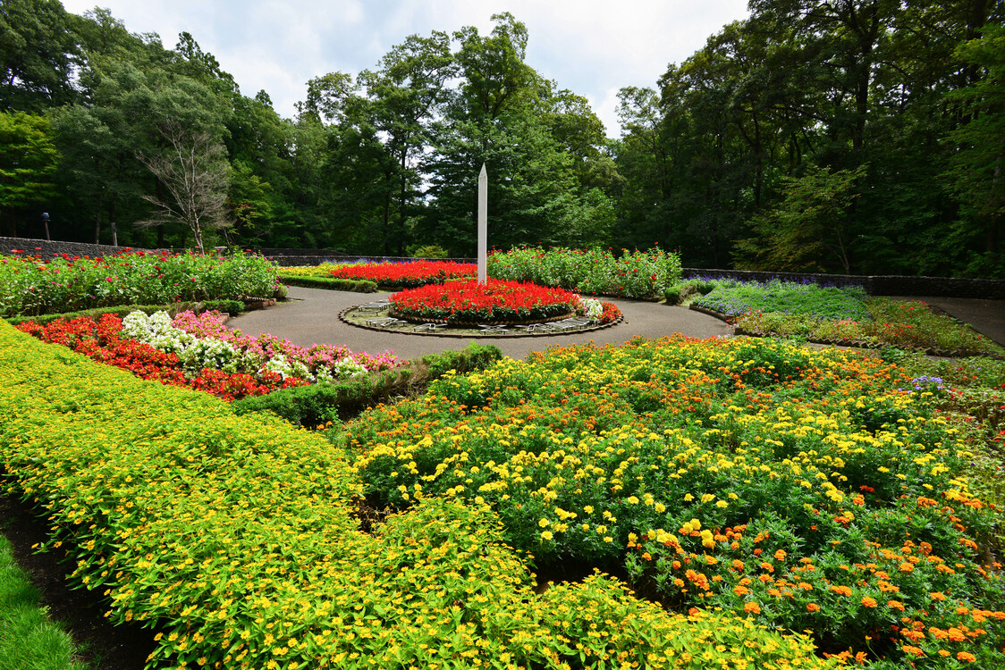 色とりどりの花が咲き誇る、賢治が設計した「南斜花壇」