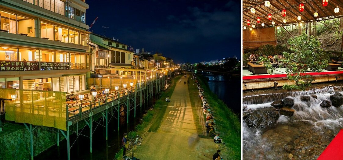 鴨川の納涼床（左）と貴船の川床（PIXTA）