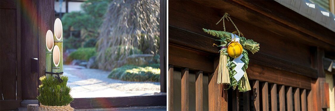 Kadomatsu (à gauche) et shimekazari