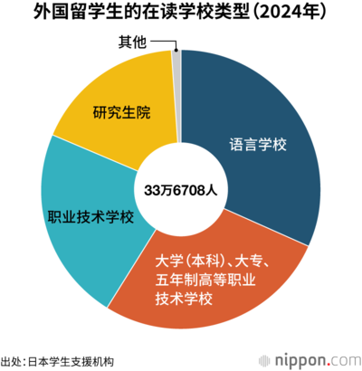 外国留学生的在读学校类型(2024年)