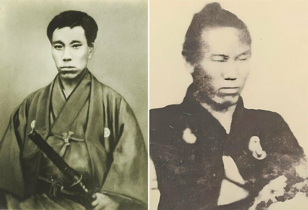 (À gauche) Takasugi Shinsaku, chef de la milice Kiheitai, extrait de « Portraits de personnalités de l’époque moderne, vol. 2 » (Kinsei meishi shashin, sono ni). (À droite) Itô Shunsuke (futur Itô Hirobumi) à l’époque où il s’illustrait comme patriote à la fin du shogunat, extrait de « Huit décennies de souvenirs : Bakumatsu, Meiji et Taishô, vol. 3 » (Bakumatsu Meiji Taishô kaiko hachijûnen-shi, dai san). (Les deux images sont conservées à la Bibliothèque nationale de la Diète.)