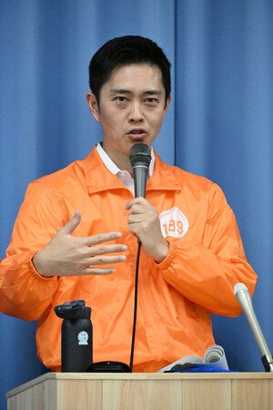 Hirofumi Yoshimura, leader of the Japan Innovation Party, the coalition partner of the ruling Liberal Democratic Party, and governor of Osaka Prefecture, speaks at a press conference in the city of Osaka, the capital of the western Japan prefecture.