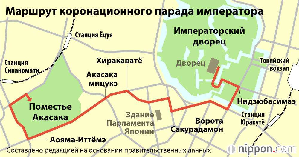 Церемония официального объявления о вступлении императора Японии на трон Сокуирэй сэйдэн-но ги: от церемонии в дворцовом святилище до праздничного парада 10 ноября