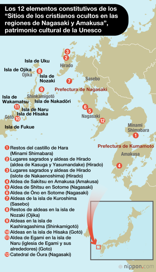 Los 12 elementos constitutivos de los “Sitios de los cristianos ocultos en las regiones de Nagasaki y Amakusa”, patrimonio cultural de la Unesco