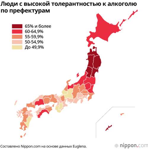 Люди с высокой толерантностью к алкоголю по префектурам