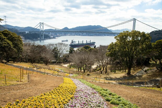 Kanmon Strait viewed from Hinoyama Park. Just 700 meters across the waters is the Mekari area in Kitakyūshū.