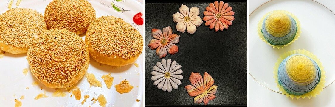 蟹壳黄、花酥和彩色蛋黄酥