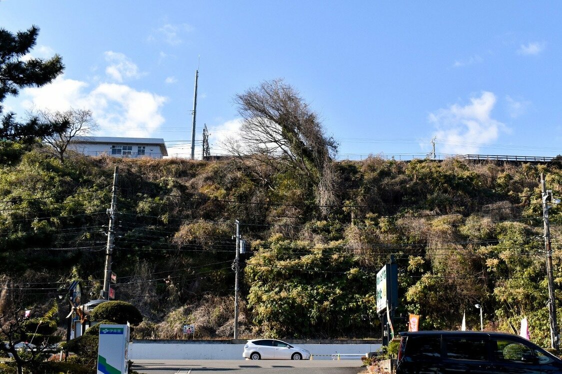 海側から見上げた根府川駅ホーム