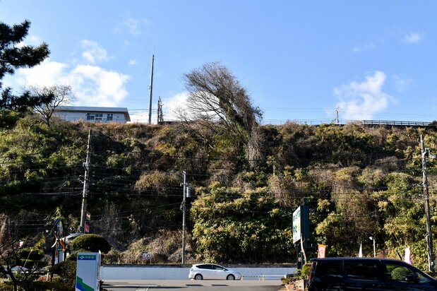 海側から見上げた根府川駅ホーム
