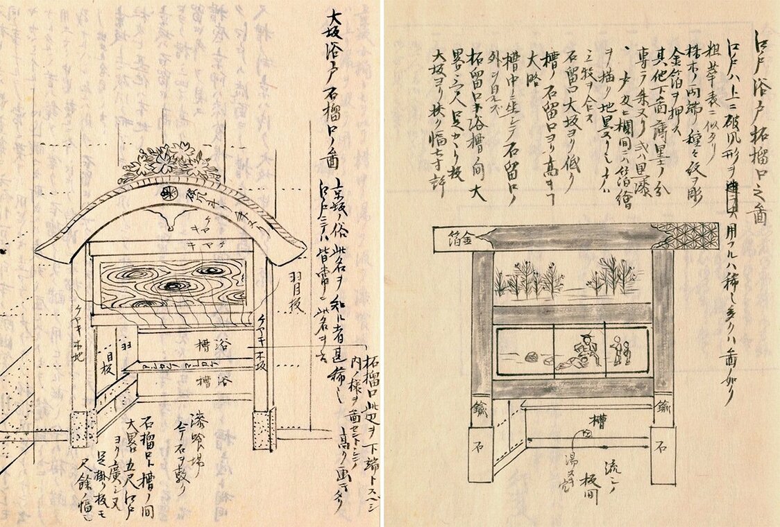 大坂（左）と江戸（右）の石榴口の衣装の違い　『守貞漫稿』国立国会図書館所蔵