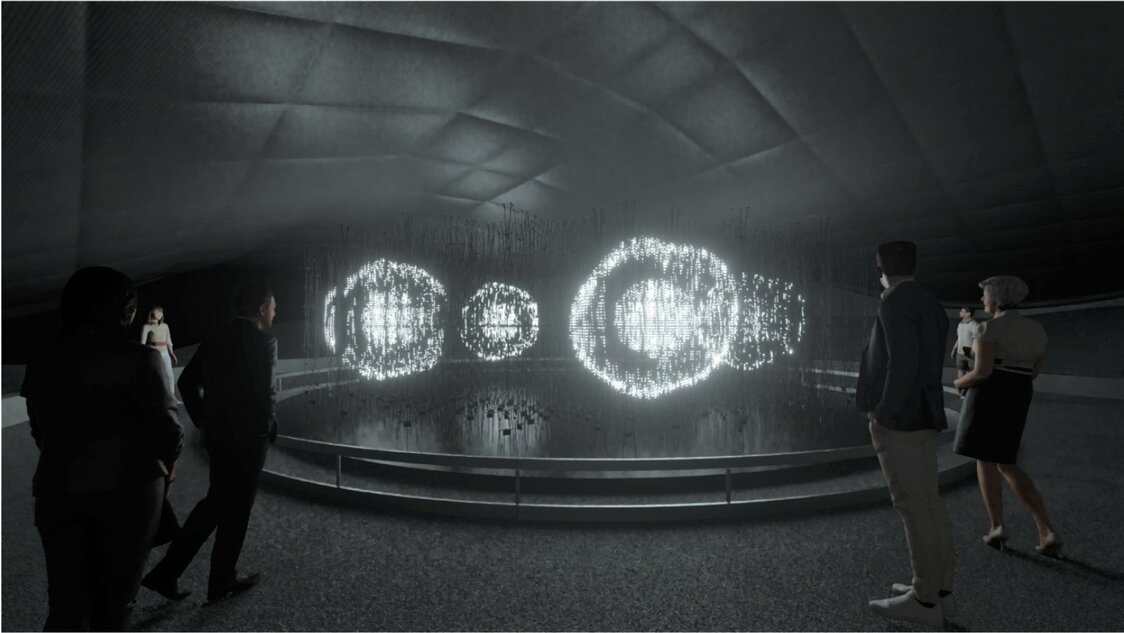 展示の目玉は、約32万個のLEDを立体的に配した「クラスラ」。その明滅で生み出す光のショーで、32億年にわたる生命の進化を表現するという　© DYNAMIC EQUILIBRIUM OF LIFE / EXPO2025