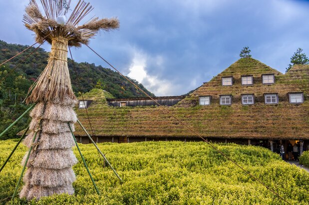 擔任入口門面的主商店。左側的火炬是當地日牟禮八幡宮的「八幡祭」上的裝飾物