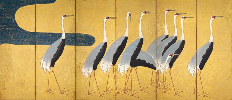 鈴木其一「群鶴図屏風」（左隻）