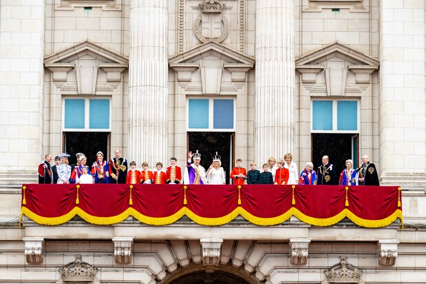 The British royal family gathers after the coronation on the balcony at Buckingham Palace in London. (© Dutch Press Photo/Cover Images, via Reuters Connect)