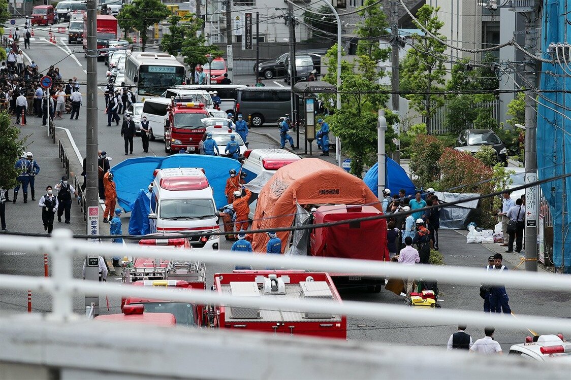 小学生を含む19人が刺された現場付近＝2019年5月28日午前、神奈川県川崎市多摩区（時事）