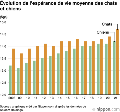 Évolution de l’espérance de vie moyenne des chats et chiens